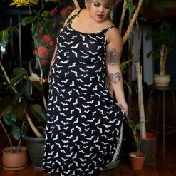 SOURPUSS LUNA BATS MAXI DRESS BLACK/WHITE