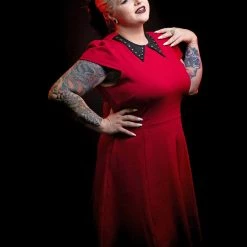 SOURPUSS STUD COLLAR DRESS RED