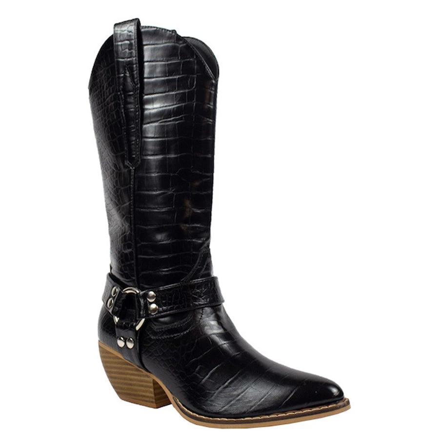 None TALL WESTERN CROC BOOTS BLACK 3 None TALL WESTERN CROC BOOTS BLACK