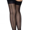 None SHEER BLACK CUBAN HEEL W/ BACKSEAM THIGH HIGH STOCKINGS