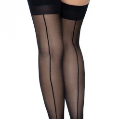 None SHEER BLACK CUBAN HEEL W/ BACKSEAM THIGH HIGH STOCKINGS