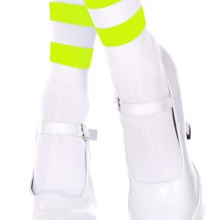 None ATHLETIC STRIPE CREW SOCKS WHITE/NEON GREEN Neon Dreams