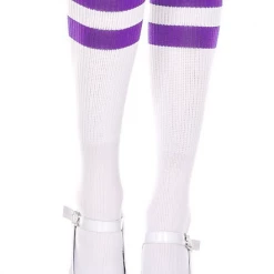 None Accessories ATHLETIC STRIPE KNEE HIGH SOCKS WHITE/PURPLE