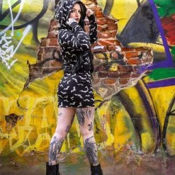 Shop Sour+Plus SOURPUSS LUNA BATS CROPPED HOODIE BLACK/WHITE