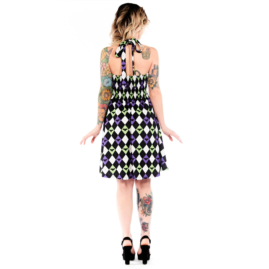 SOURPUSS BAT ARGYLE PEEKABOO HALTER DRESS 6 SOURPUSS BAT ARGYLE PEEKABOO HALTER DRESS