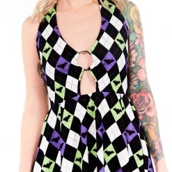 SOURPUSS BAT ARGYLE PEEKABOO HALTER DRESS 14 SOURPUSS BAT ARGYLE PEEKABOO HALTER DRESS