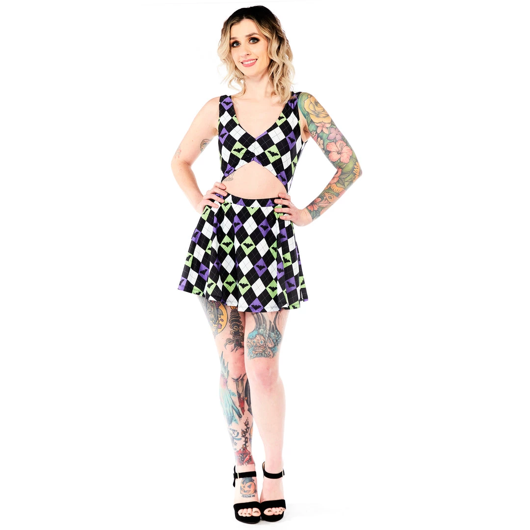 SOURPUSS BAT ARGYLE SWIM SKIRT 8 SOURPUSS BAT ARGYLE SWIM SKIRT
