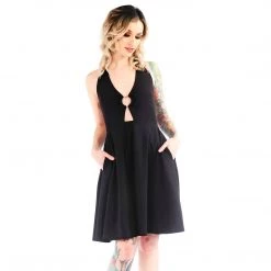 SOURPUSS BLACK PEEKABOO HALTER DRESS What's New