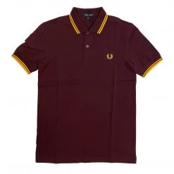 FRED PERRY TWIN TIPPED POLO SHIRT MAHOGANY/MAIZE Apparel