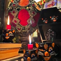 Haunted Homewares SOURPUSS BLACK CAT CANDLE HOLDERS