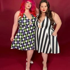 SOURPUSS STRIPES BLK/WHT PEEKABOO HALTER DRESS