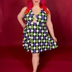 SOURPUSS BAT ARGYLE PEEKABOO HALTER DRESS 16 SOURPUSS BAT ARGYLE PEEKABOO HALTER DRESS