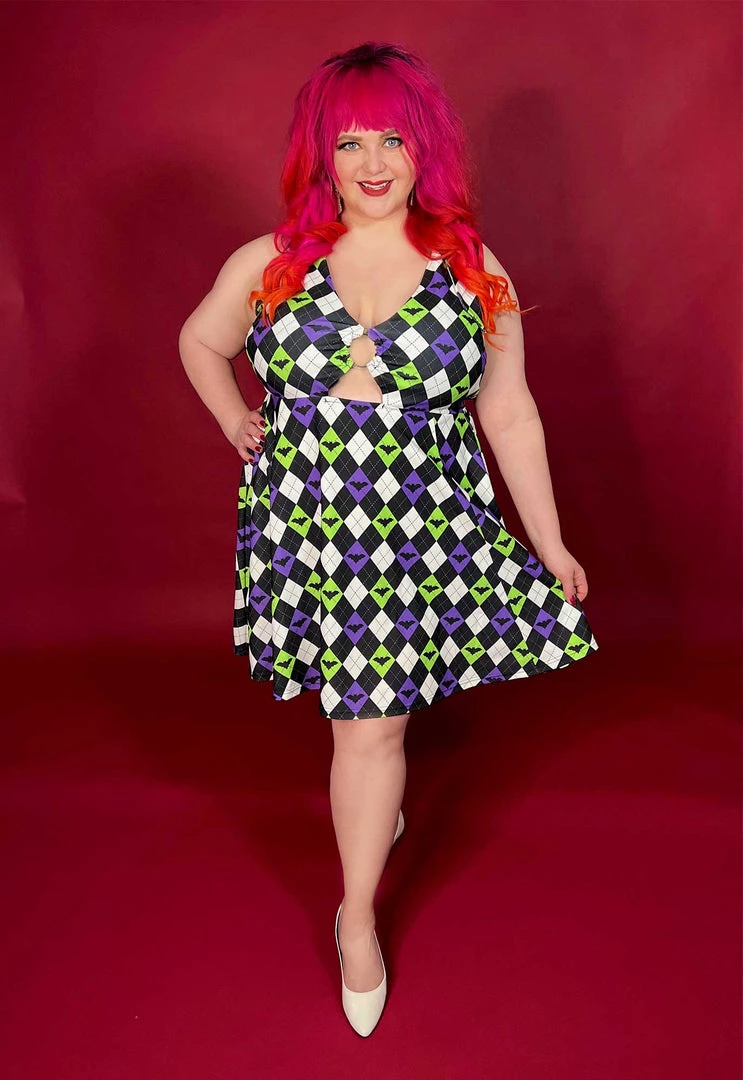 SOURPUSS BAT ARGYLE PEEKABOO HALTER DRESS 9 SOURPUSS BAT ARGYLE PEEKABOO HALTER DRESS
