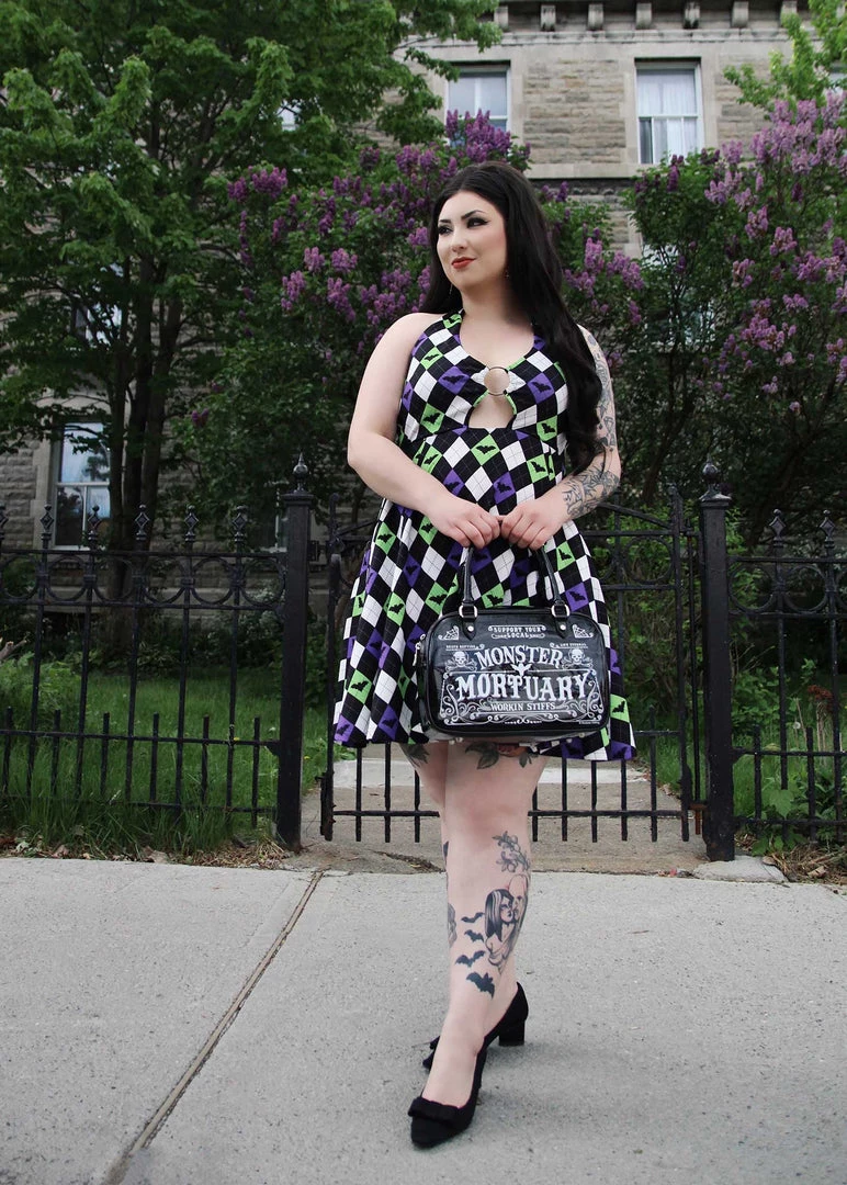 SOURPUSS BAT ARGYLE PEEKABOO HALTER DRESS 8 SOURPUSS BAT ARGYLE PEEKABOO HALTER DRESS