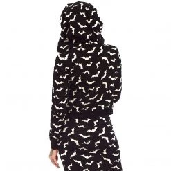 Shop Sour+Plus SOURPUSS LUNA BATS CROPPED HOODIE BLACK/WHITE