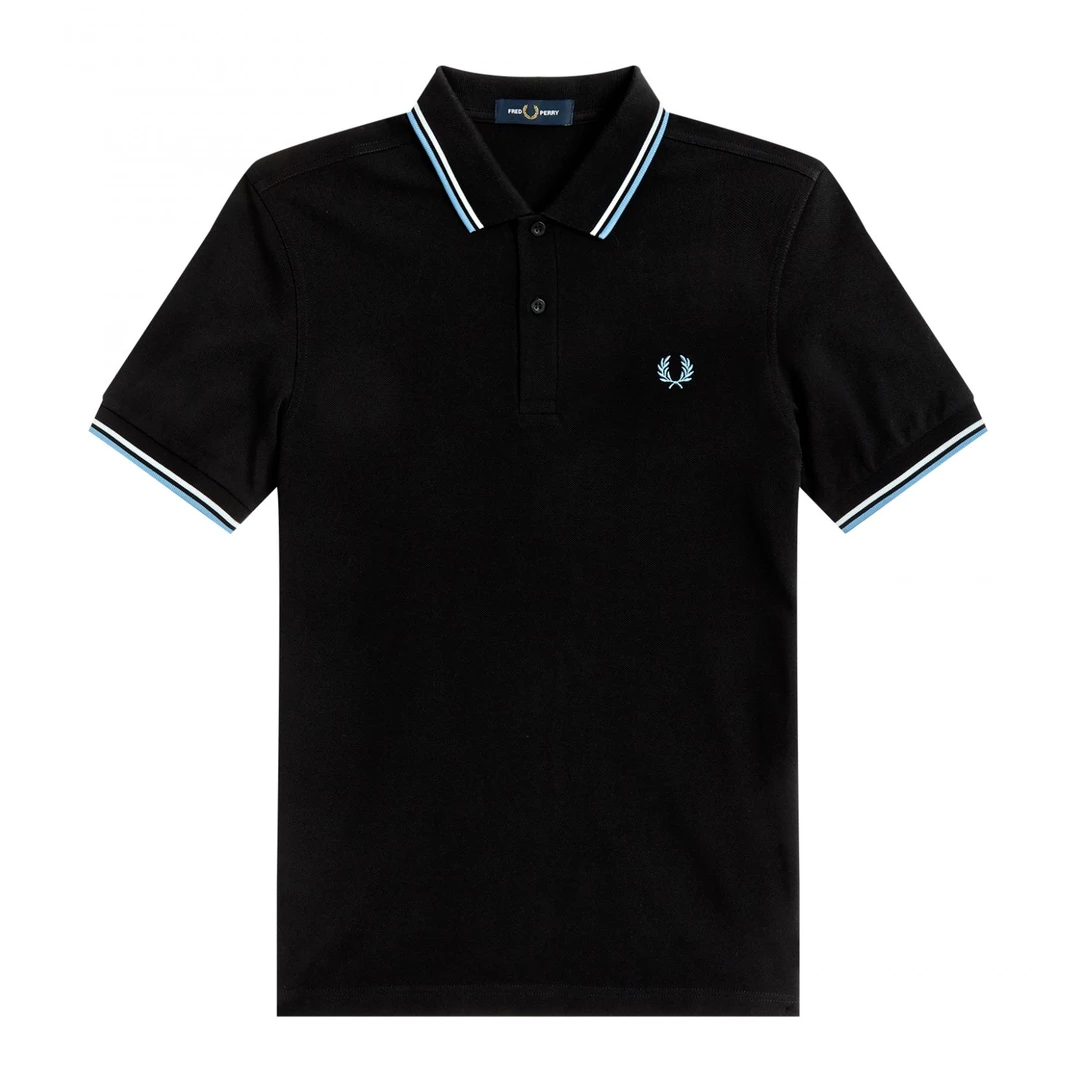 Apparel FRED PERRY TWIN TIPPED POLO SHIRT BLK/WHT/SKY 3 Apparel FRED PERRY TWIN TIPPED POLO SHIRT BLK/WHT/SKY