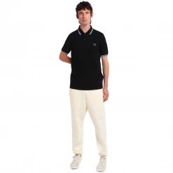 Apparel FRED PERRY TWIN TIPPED POLO SHIRT BLK/WHT/SKY 11 Apparel FRED PERRY TWIN TIPPED POLO SHIRT BLK/WHT/SKY
