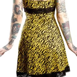 Neon Dreams SOURPUSS PIZZAZZ SLIP DRESS YELLOW ZEBRA