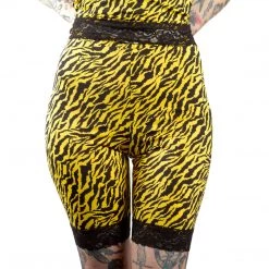 SOURPUSS HI WAIST PIZZAZZ SHORTS YELLOW ZEBRA