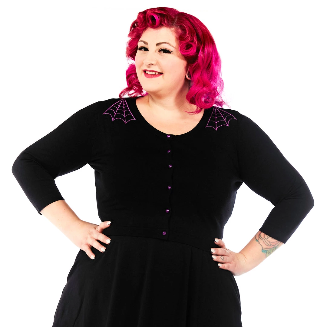 Shop Sour+Plus SOURPUSS SPIDERWEB CROPPED CARDIGAN BLK/PURPLE 3 Shop Sour+Plus SOURPUSS SPIDERWEB CROPPED CARDIGAN BLK/PURPLE