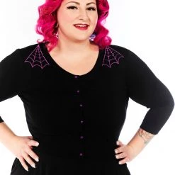 Shop Sour+Plus SOURPUSS SPIDERWEB CROPPED CARDIGAN BLK/PURPLE