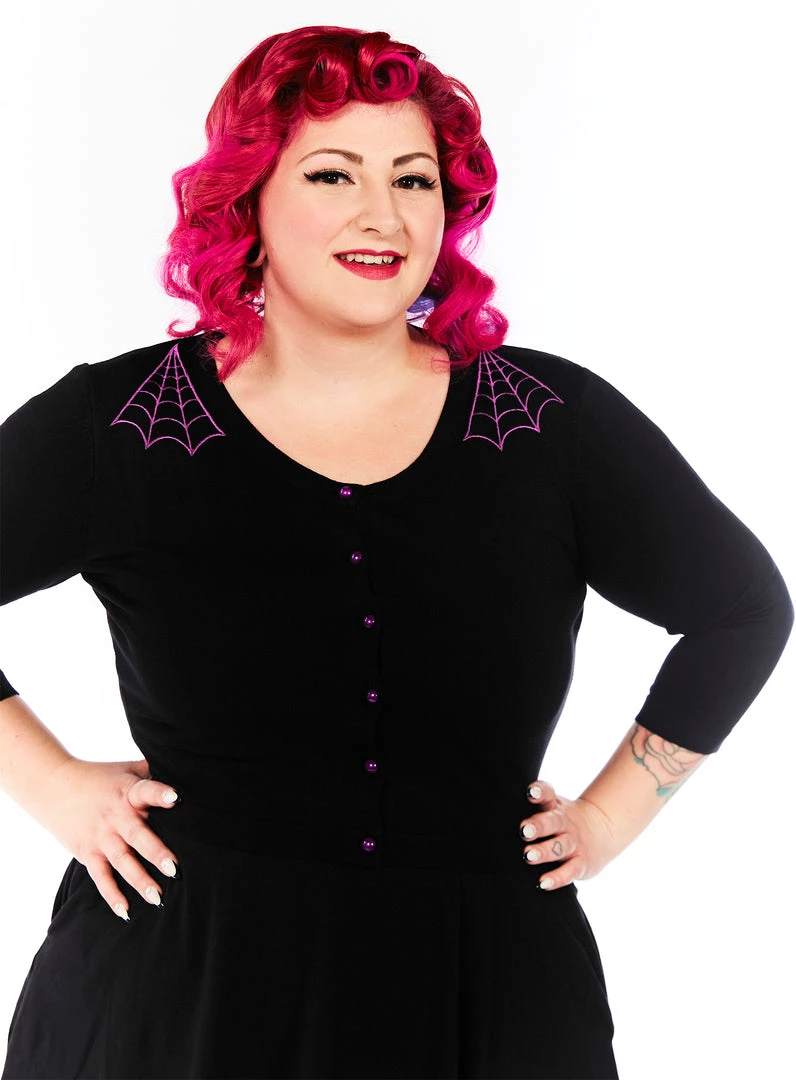 Shop Sour+Plus SOURPUSS SPIDERWEB CROPPED CARDIGAN BLK/PURPLE 4 Shop Sour+Plus SOURPUSS SPIDERWEB CROPPED CARDIGAN BLK/PURPLE