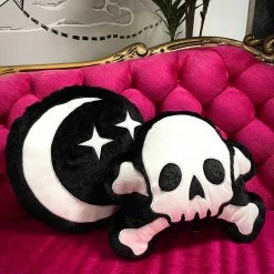 Haunted Homewares SOURPUSS FURRY SKULL & BONES PILLOW