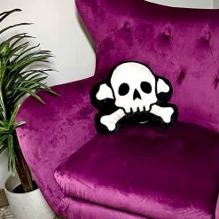 Haunted Homewares SOURPUSS FURRY SKULL & BONES PILLOW