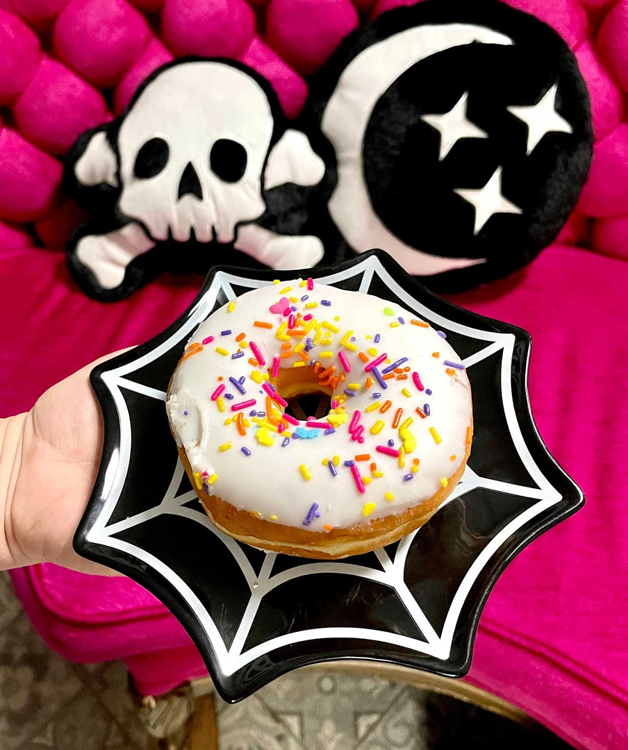 Haunted Homewares SOURPUSS SPIDERWEB DESSERT PLATE 6 Haunted Homewares SOURPUSS SPIDERWEB DESSERT PLATE