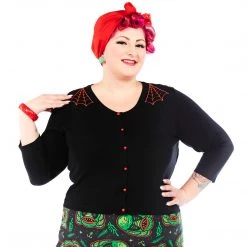 SOURPUSS SPIDERWEB CROPPED CARDIGAN BLK/RED Shop Sour+Plus