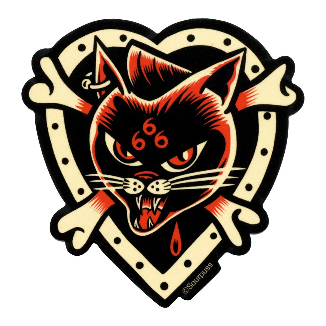 SOURPUSS CAT & CROSSBONES 666 STICKER What's New 3 SOURPUSS CAT & CROSSBONES 666 STICKER What's New
