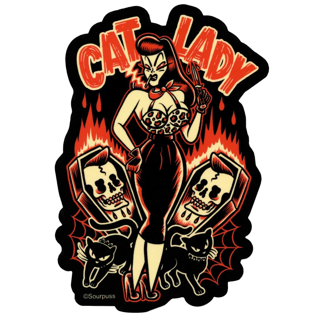 SOURPUSS CAT LADY STICKER What's New 3 SOURPUSS CAT LADY STICKER What's New