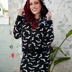 Shop Sour+Plus SOURPUSS LUNA BATS CROPPED HOODIE BLACK/WHITE