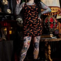 What's New SOURPUSS ORANGE LUNA BATS TANK DRESS