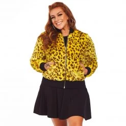 SOURPUSS LEOPARD FUR BOMBER JACKET YELLOW