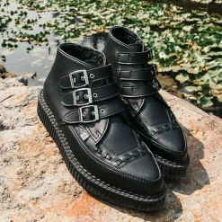 T.U.K. TUKSKIN 3 BUCKLE POINTED CREEPER BOOTS