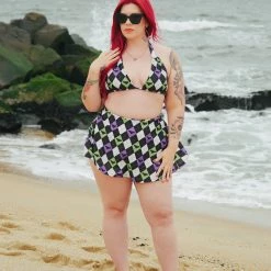 SOURPUSS BAT ARGYLE SWIM SKIRT