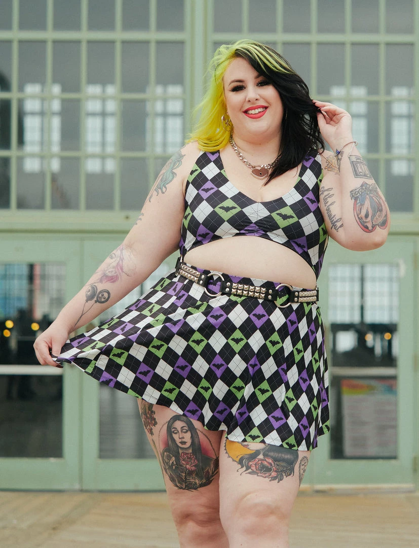 SOURPUSS BAT ARGYLE SWIM SKIRT 5 SOURPUSS BAT ARGYLE SWIM SKIRT