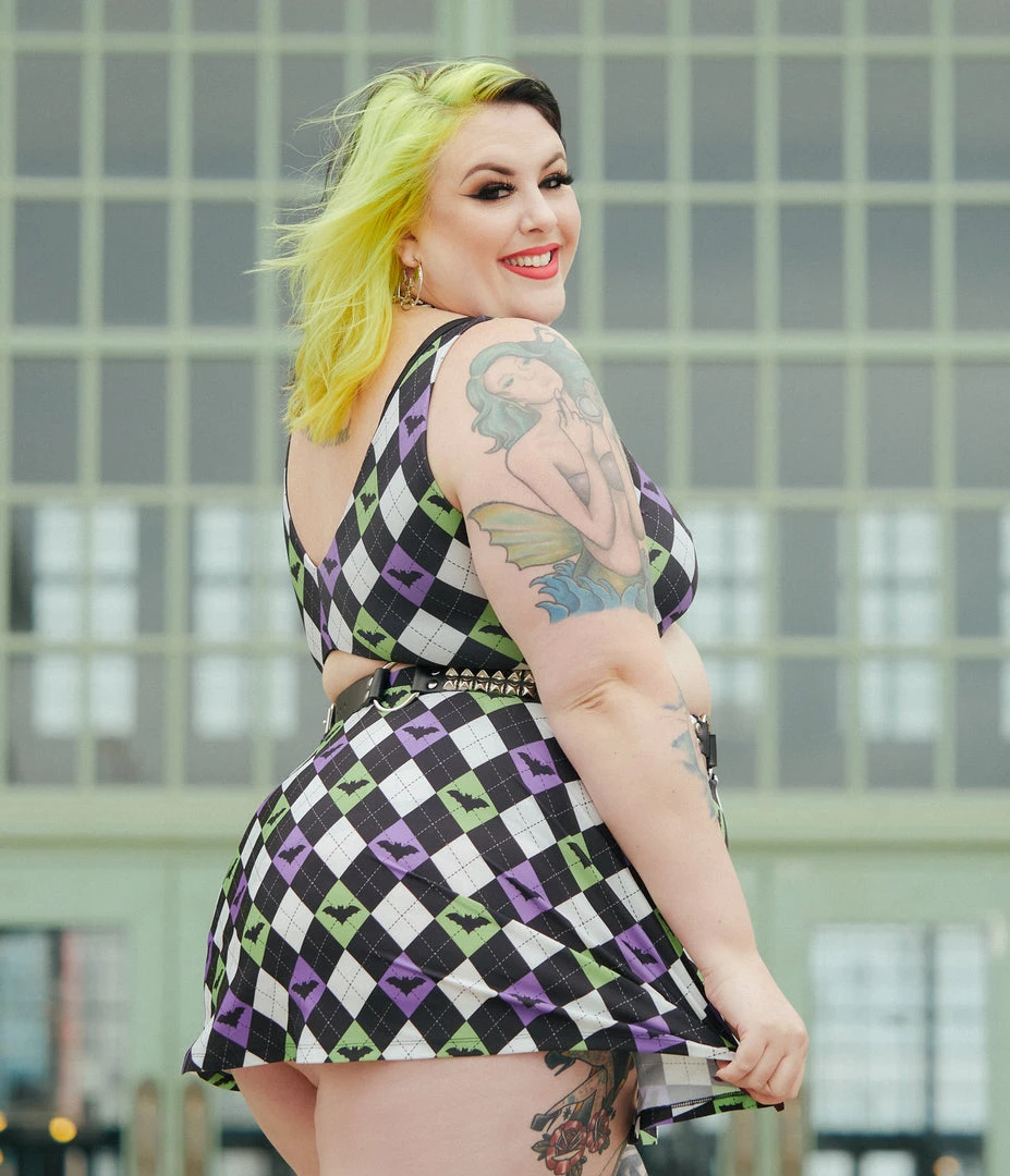 SOURPUSS BAT ARGYLE SWIM SKIRT 6 SOURPUSS BAT ARGYLE SWIM SKIRT