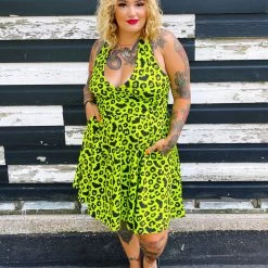 SOURPUSS BATTY LEOPARD HALTER DRESS What's New
