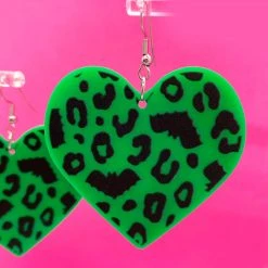 What's New SOURPUSS BATTY LEOPARD ACRYLIC EARRINGS GREEN