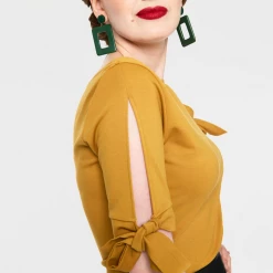 Shop Sour+Plus VOODOO VIXEN BENNY BOAT NECK TIE SLEEVE TOP MUSTARD