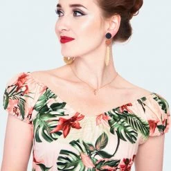 Apparel VOODOO VIXEN BETSY TROPICAL FLAMINGO OFF-SHOULDER SWING DRESS
