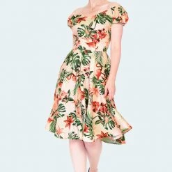 Apparel VOODOO VIXEN BETSY TROPICAL FLAMINGO OFF-SHOULDER SWING DRESS