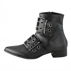 DEMONIA BIG BUCKLE POINTED TOE ANKLE BOOTS