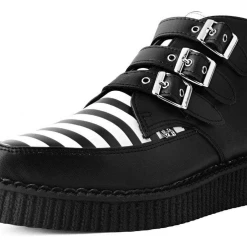 T.U.K. BLACK & WHITE STRIPE 3 BUCKLE POINTED BOOT Footwear