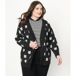 Shop Sour+Plus UNIQUE VINTAGE BLACK & CAT PRINT ASPEN CARDIGAN