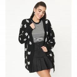 Shop Sour+Plus UNIQUE VINTAGE BLACK & CAT PRINT ASPEN CARDIGAN