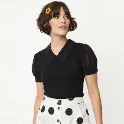 SMAK PARLOUR BLACK KNIT TOP W/ CHIFFON CONTRAST