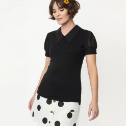 SMAK PARLOUR BLACK KNIT TOP W/ CHIFFON CONTRAST